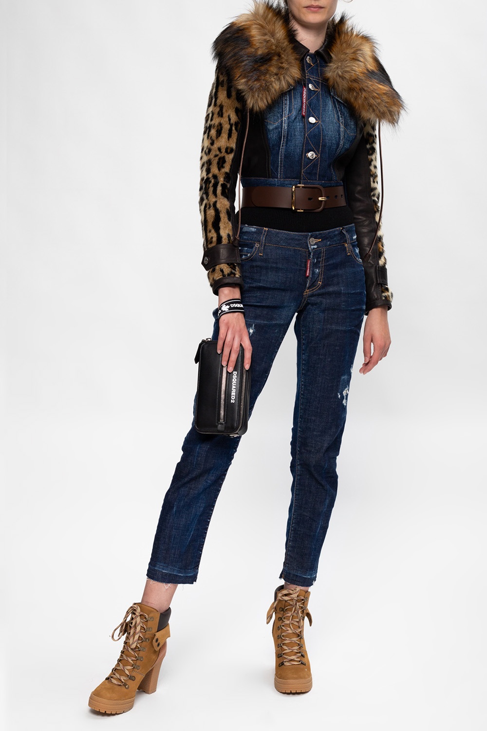 IetpShops | Dsquared2 Denim robes jacket with fur collar | Women's